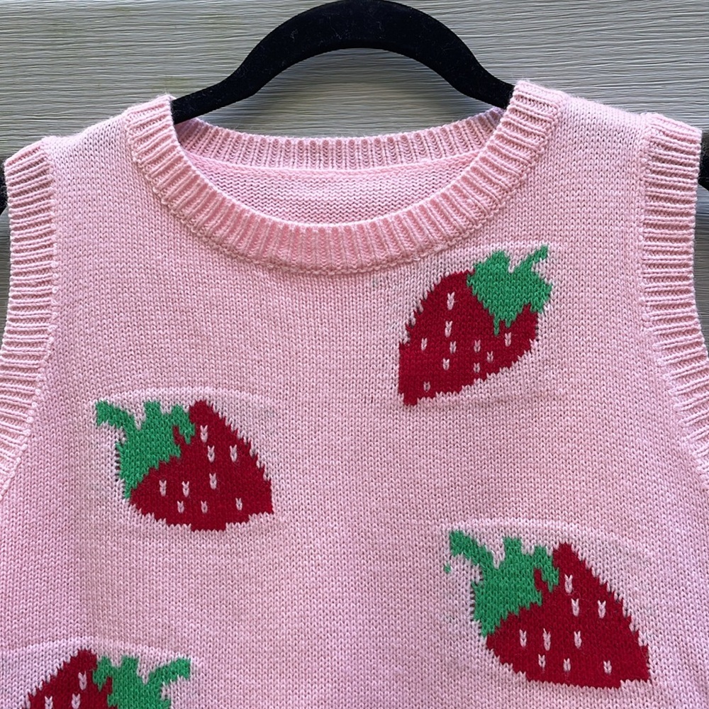 Strawberry Graphic Knit Sweater Vest - Picture 2 of 7